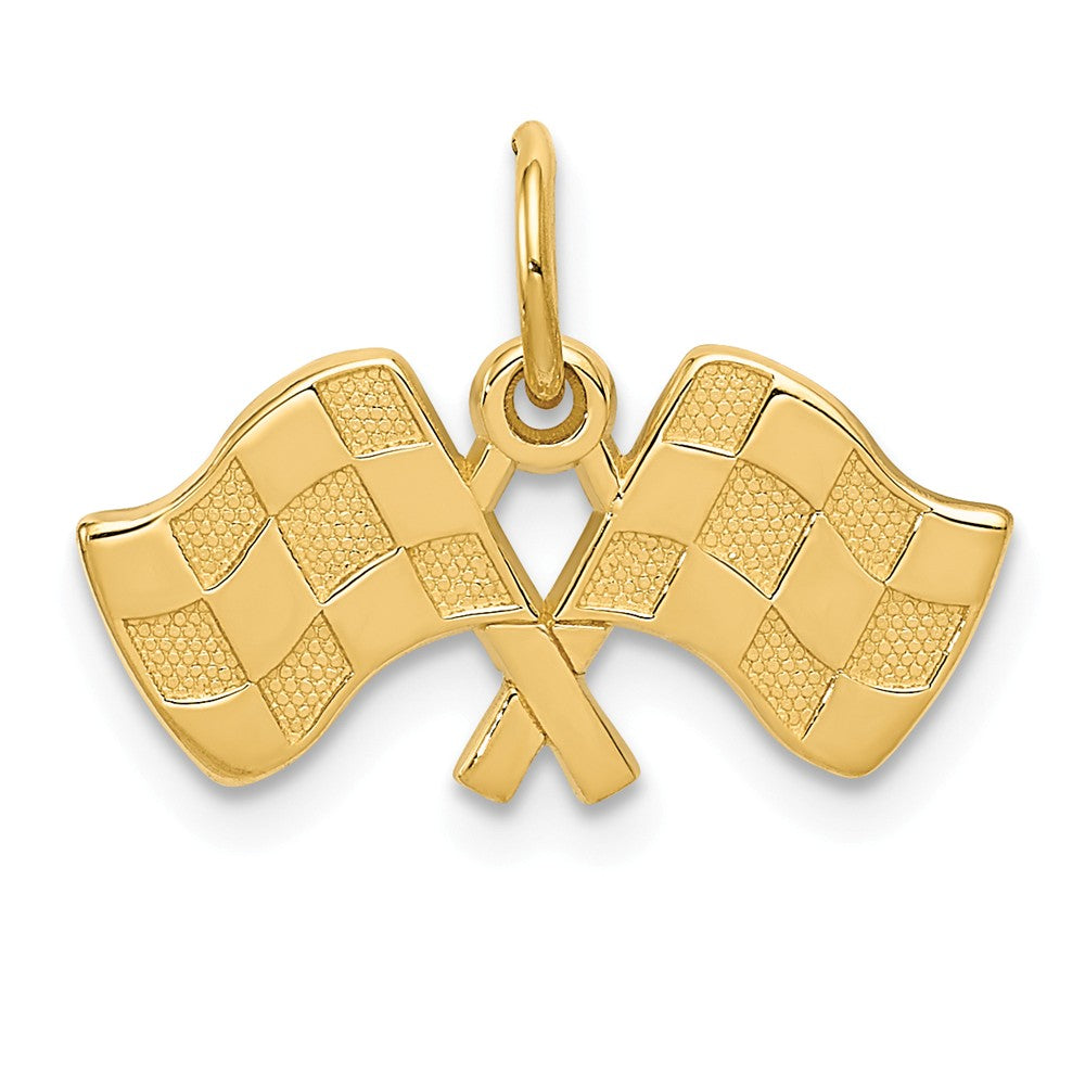 14k Yellow Gold Checkered Racing Flags Charm, Item P11402 by The Black Bow Jewelry Co.