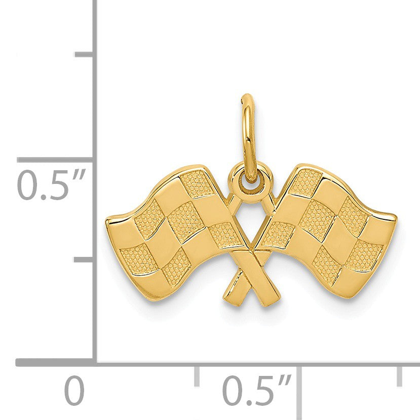 Alternate view of the 14k Yellow Gold Checkered Racing Flags Charm by The Black Bow Jewelry Co.