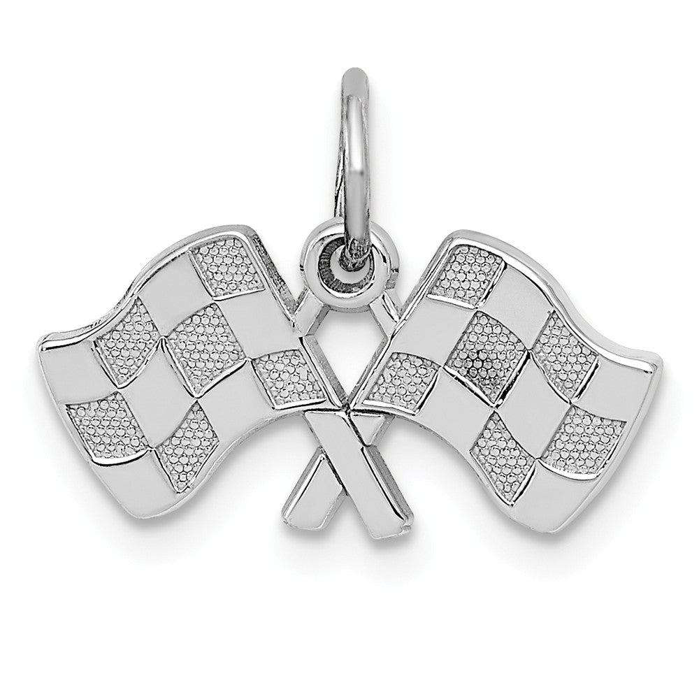 14k White Gold Checkered Racing Flags Charm, Item P11403 by The Black Bow Jewelry Co.