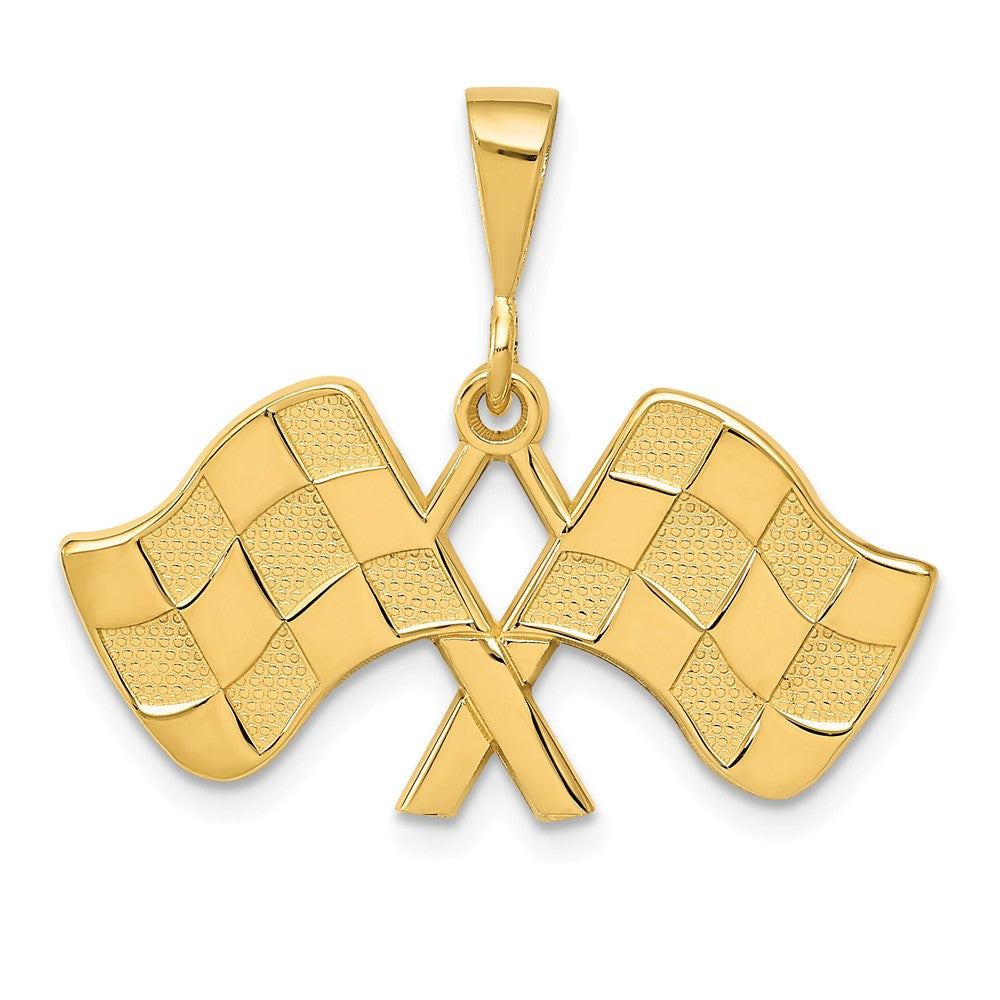 14k Yellow Gold Checkered Racing Flags Pendant, Item P11405 by The Black Bow Jewelry Co.