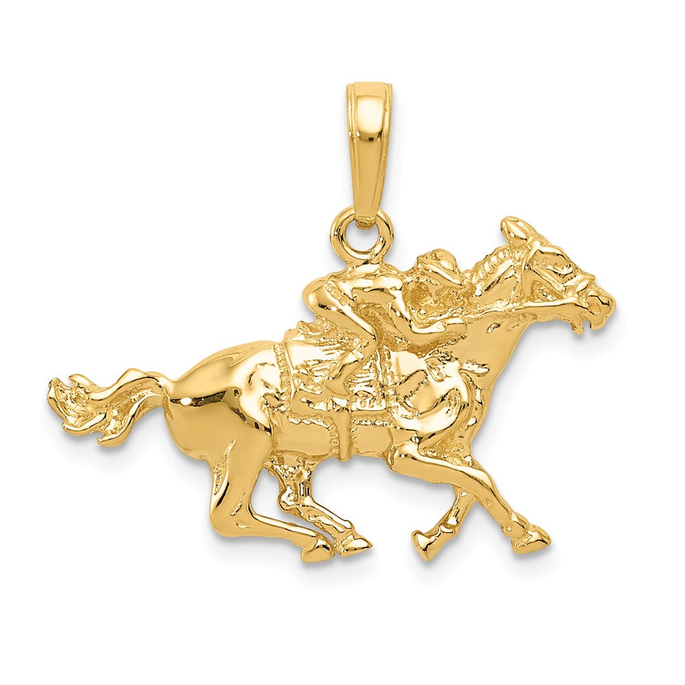 14k Yellow Gold Race Horse and Jockey Pendant, Item P11407 by The Black Bow Jewelry Co.