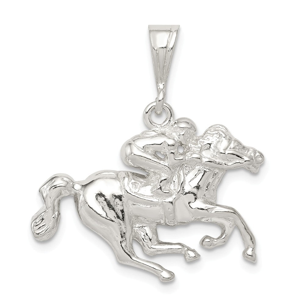 Sterling Silver Race Horse and Jockey Pendant, Item P11409 by The Black Bow Jewelry Co.