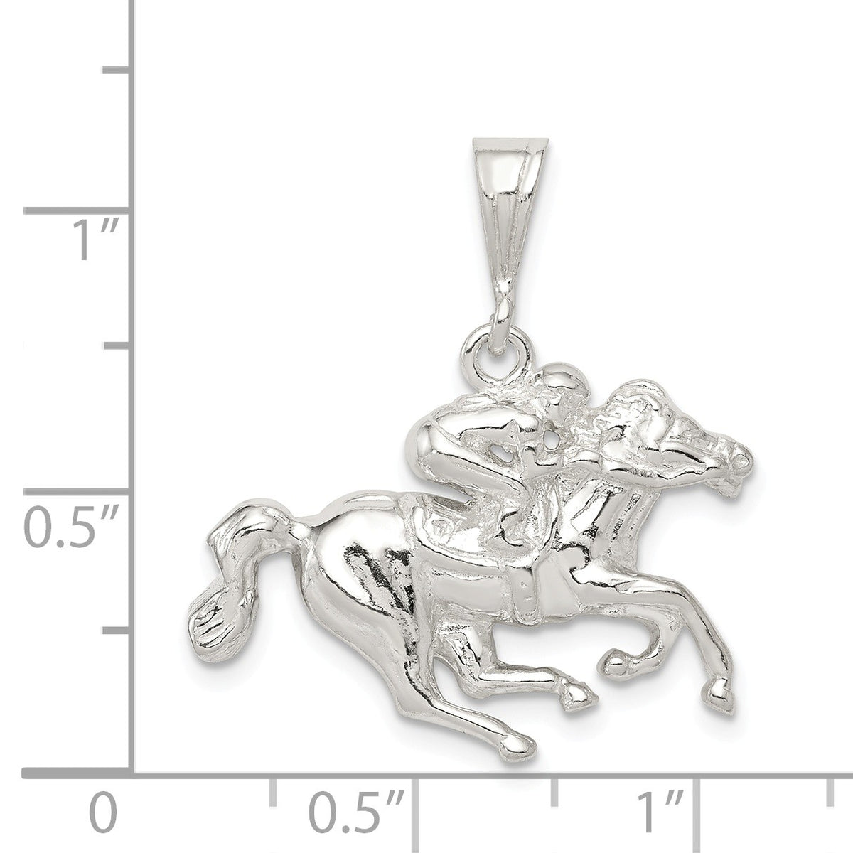 Alternate view of the Sterling Silver Race Horse and Jockey Pendant by The Black Bow Jewelry Co.