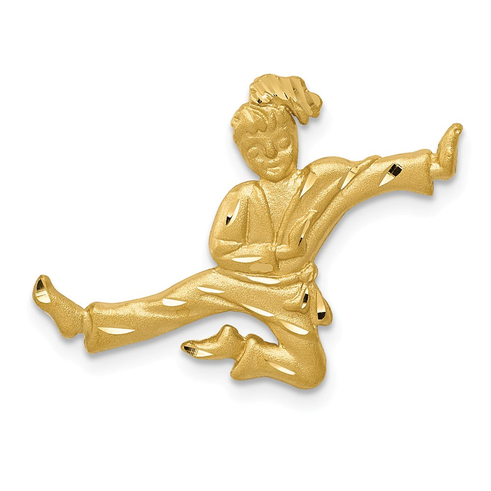 14k Yellow Gold Female Karate Kicker Pendant, Item P11412 by The Black Bow Jewelry Co.