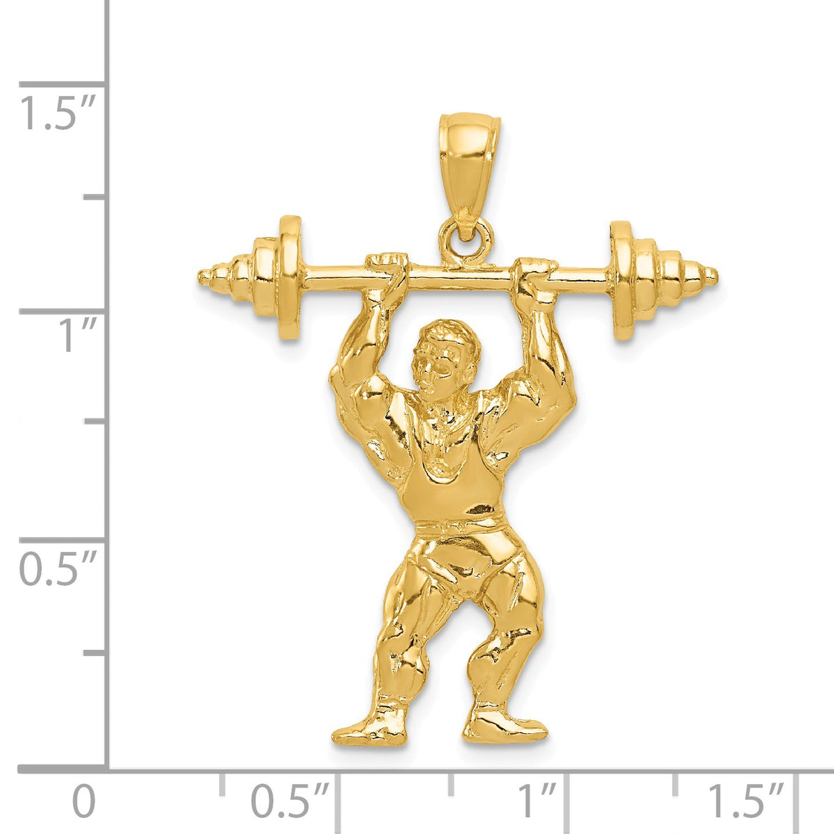 Alternate view of the 14k Yellow Gold Bodybuilder with Barbell Pendant by The Black Bow Jewelry Co.