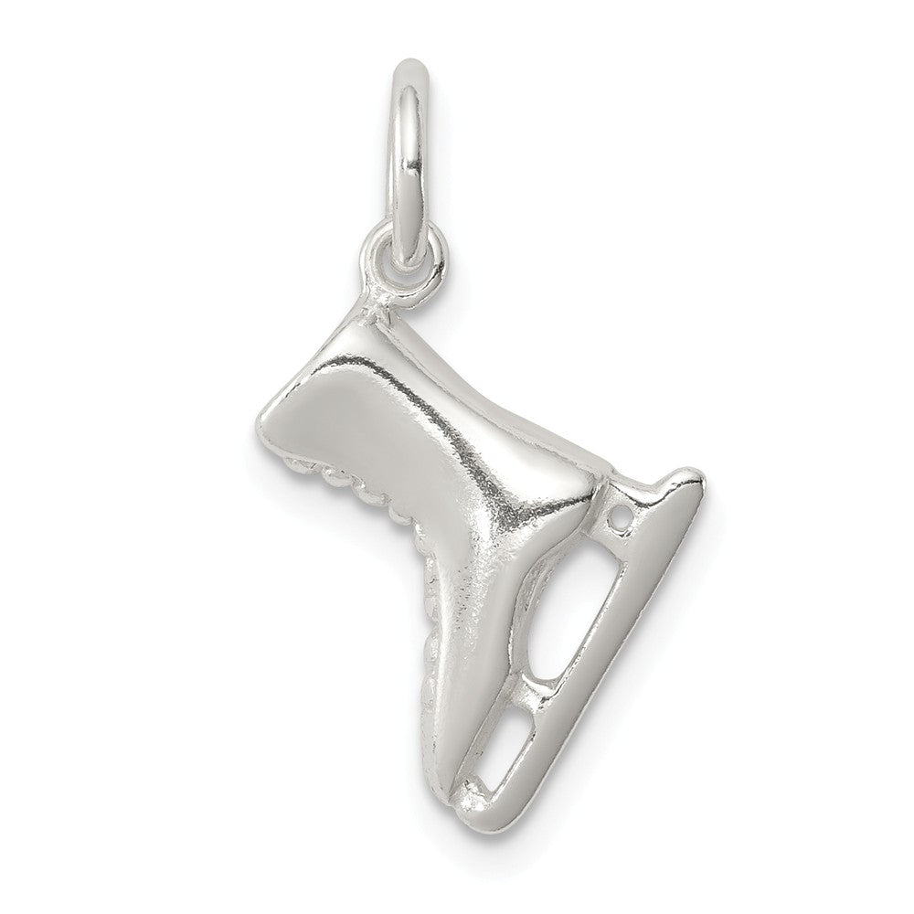 Sterling Silver 3D Polished Ice Skate Charm, Item P11447 by The Black Bow Jewelry Co.
