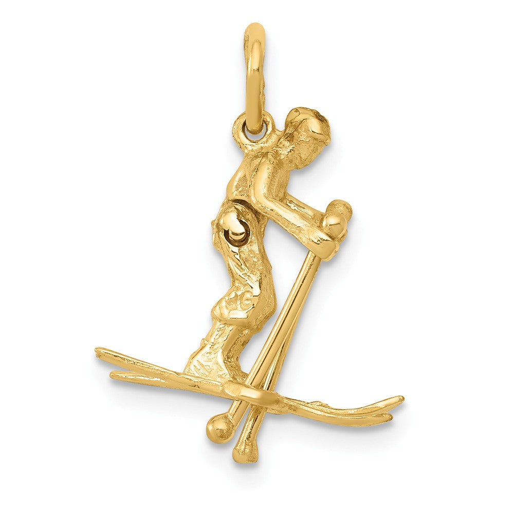 14k Yellow Gold Moveable 3D Snow Skier Pendant, Item P11450 by The Black Bow Jewelry Co.