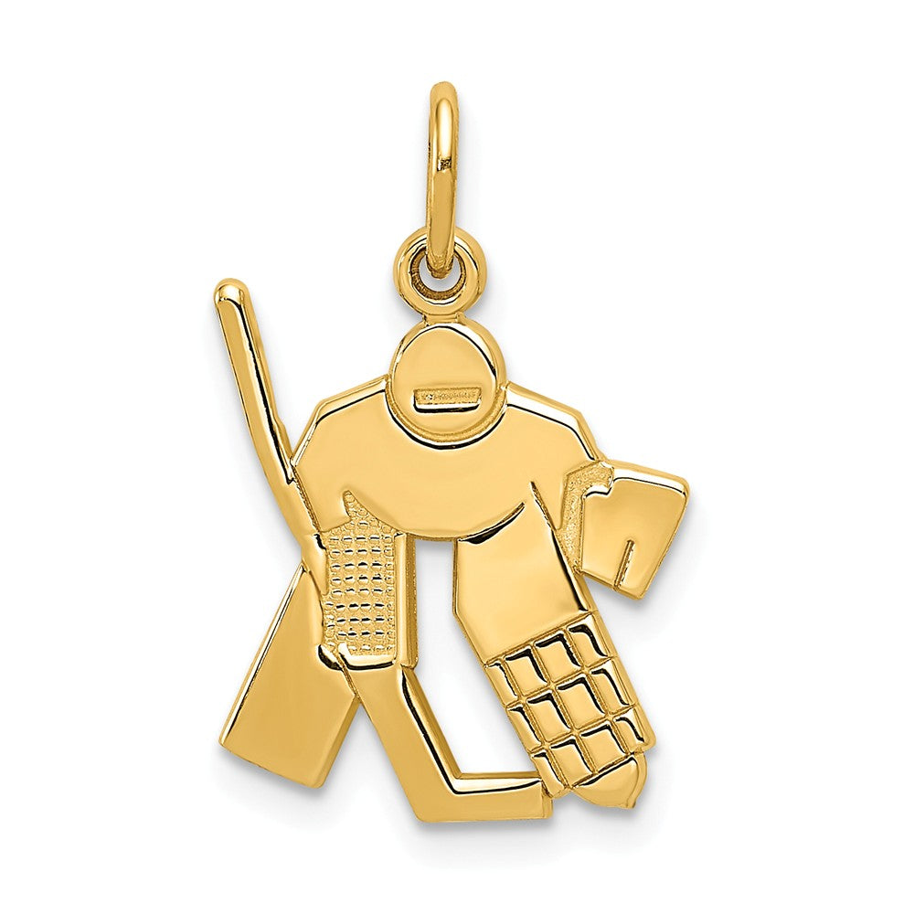 14k Yellow Gold Satin Hockey Goalie Charm, Item P11459 by The Black Bow Jewelry Co.
