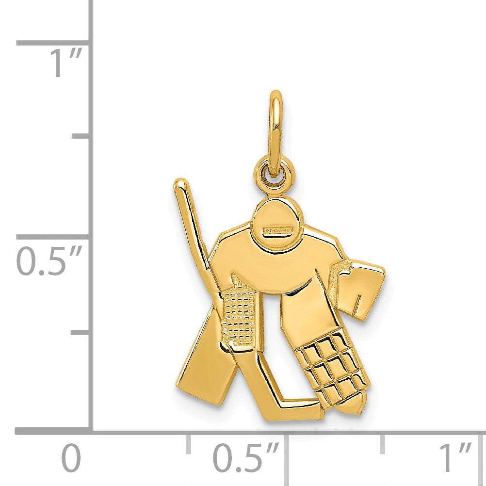 Alternate view of the 14k Yellow Gold Satin Hockey Goalie Charm by The Black Bow Jewelry Co.