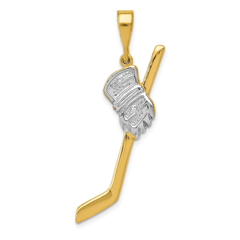 14k Yellow Gold &amp; White Rhodium Hockey Stick and Glove Pendant, Item P11467 by The Black Bow Jewelry Co.
