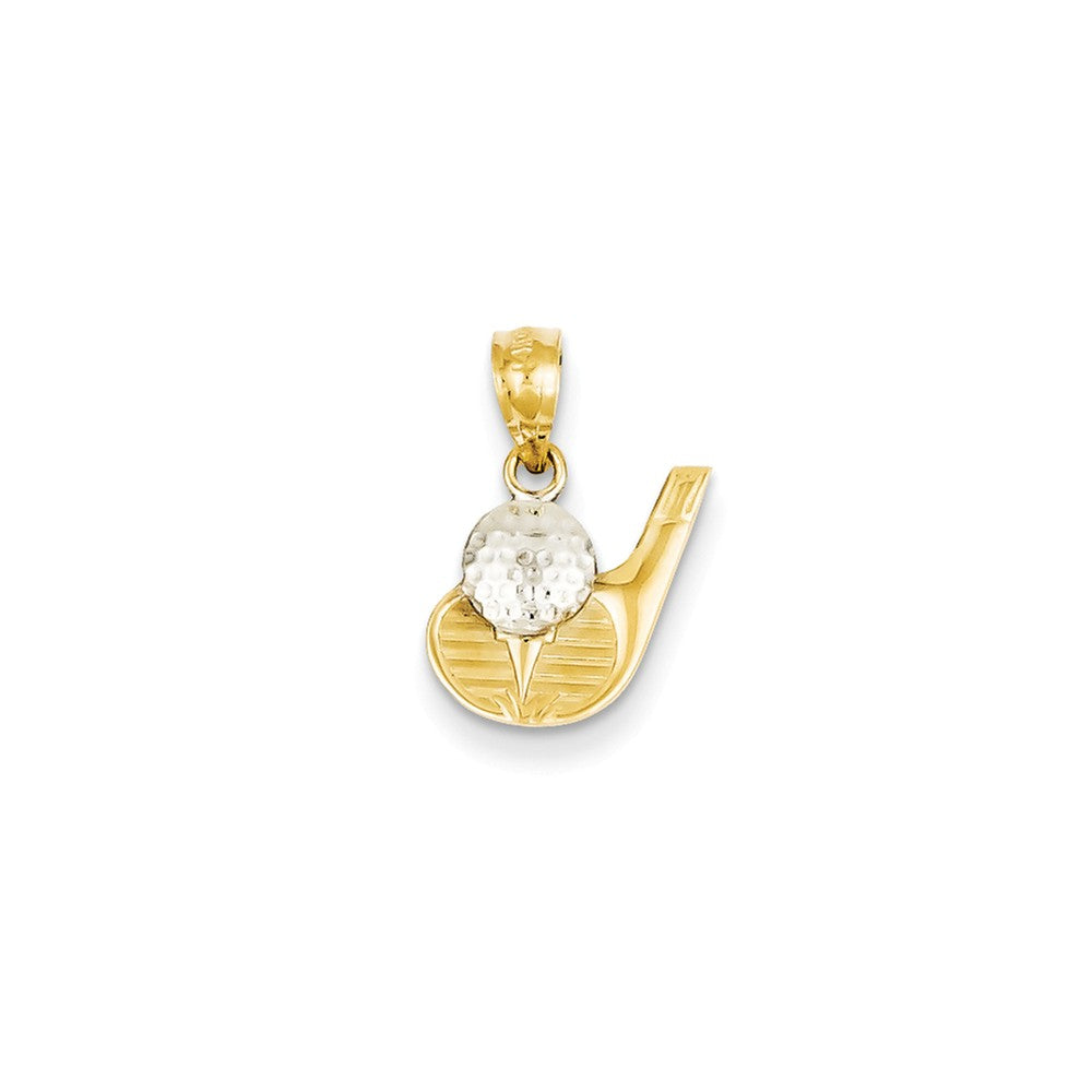 14k Yellow Gold and White Rhodium Two Tone Golf Club and Ball Pendant, Item P11473 by The Black Bow Jewelry Co.