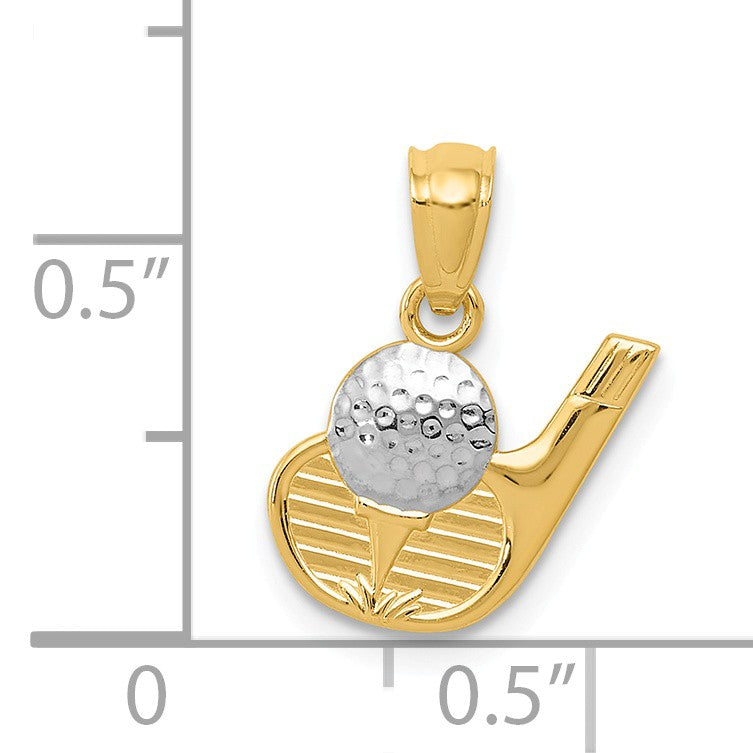 Alternate view of the 14k Yellow Gold and White Rhodium Two Tone Golf Club and Ball Pendant by The Black Bow Jewelry Co.