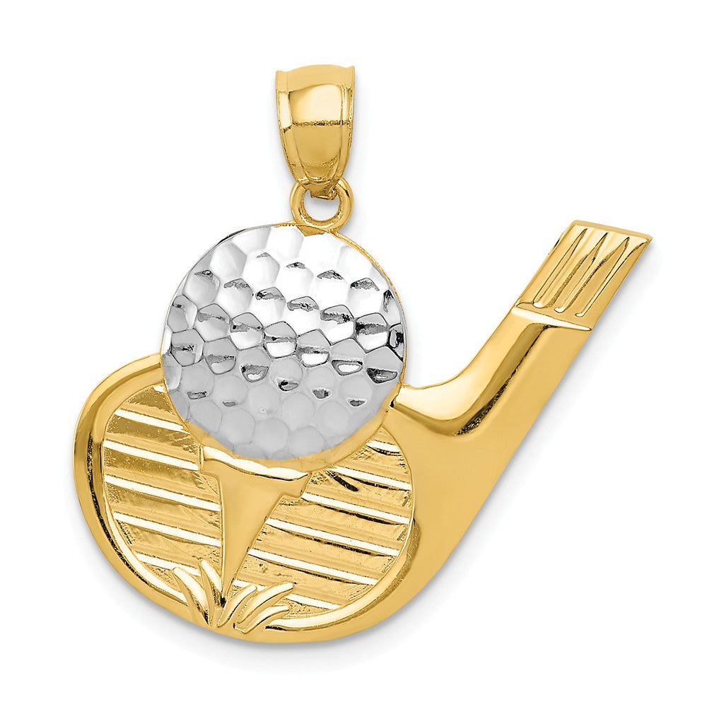 14k Yellow Gold &amp; White Rhodium Large Golf Club &amp; Ball Pendant, Item P11474 by The Black Bow Jewelry Co.