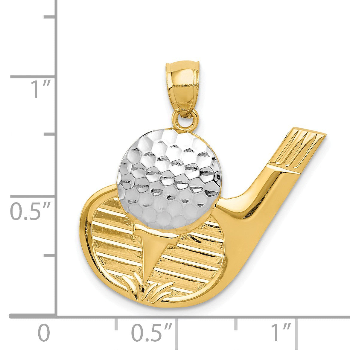 Alternate view of the 14k Yellow Gold &amp; White Rhodium Large Golf Club &amp; Ball Pendant by The Black Bow Jewelry Co.