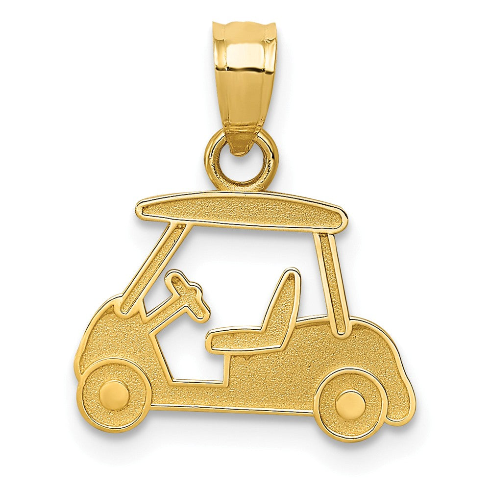 14k Yellow Gold Satin Golf Cart Pendant, Item P11477 by The Black Bow Jewelry Co.