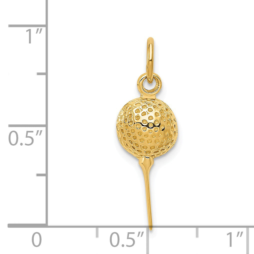 Alternate view of the 14k Yellow Gold Golf Ball on Tee Charm, 7mm by The Black Bow Jewelry Co.