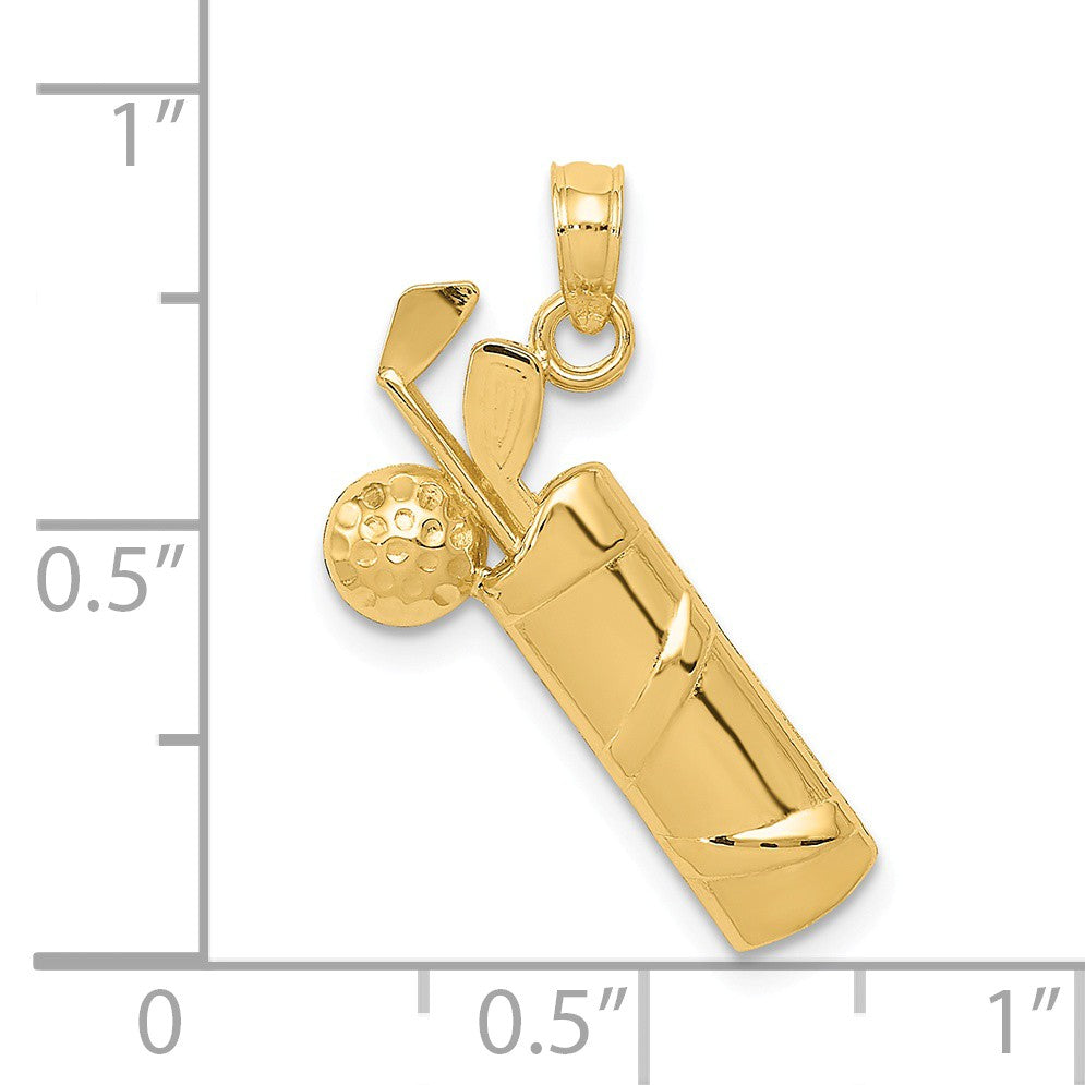 Alternate view of the 14k Yellow Gold Polished Golf Bag Pendant by The Black Bow Jewelry Co.