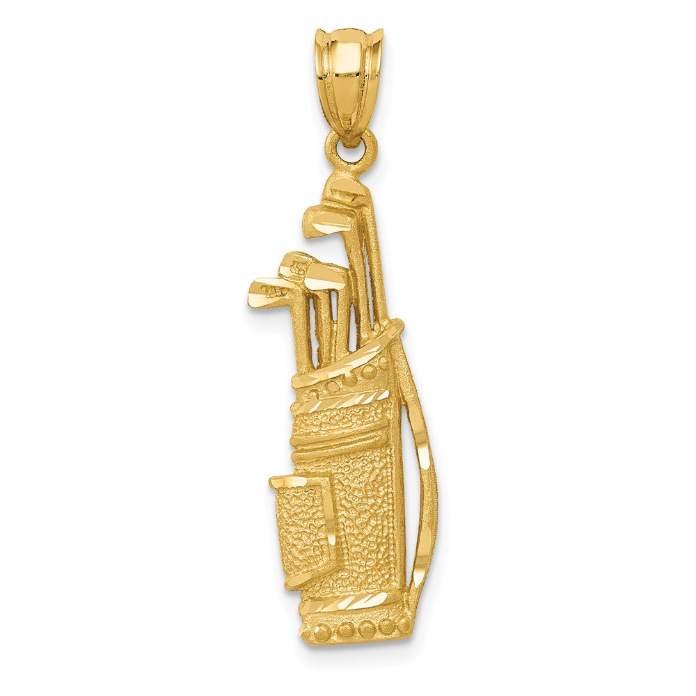 14k Yellow Gold Satin and Diamond Cut Golf Bag with Clubs Pendant, Item P11490 by The Black Bow Jewelry Co.