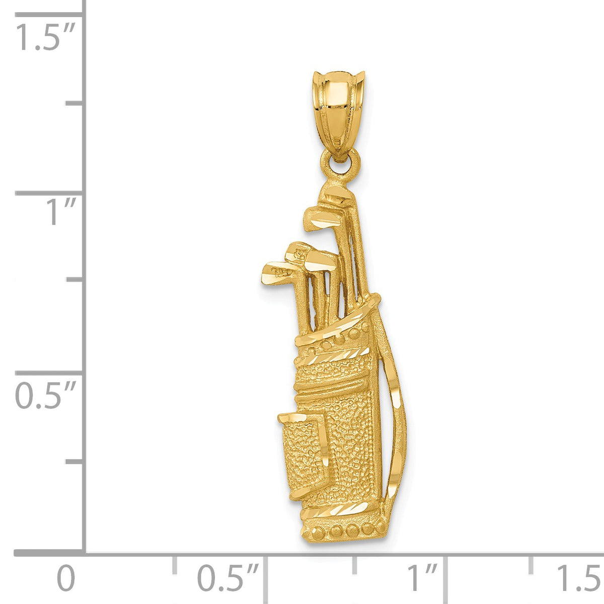 Alternate view of the 14k Yellow Gold Satin and Diamond Cut Golf Bag with Clubs Pendant by The Black Bow Jewelry Co.