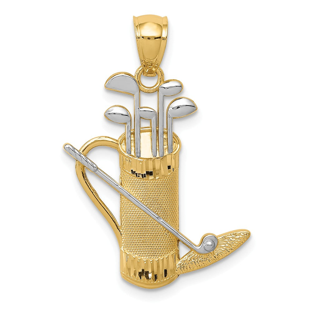 14k Yellow Gold and White Rhodium Two Tone Golf Bag and Clubs Pendant, Item P11491 by The Black Bow Jewelry Co.
