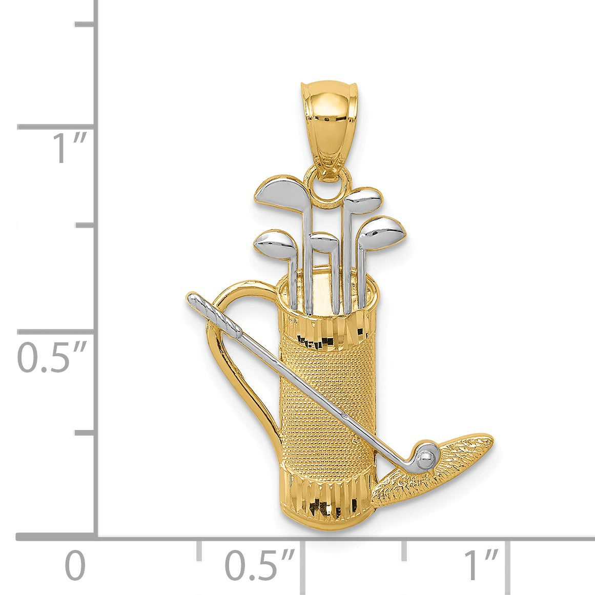 Alternate view of the 14k Yellow Gold and White Rhodium Two Tone Golf Bag and Clubs Pendant by The Black Bow Jewelry Co.