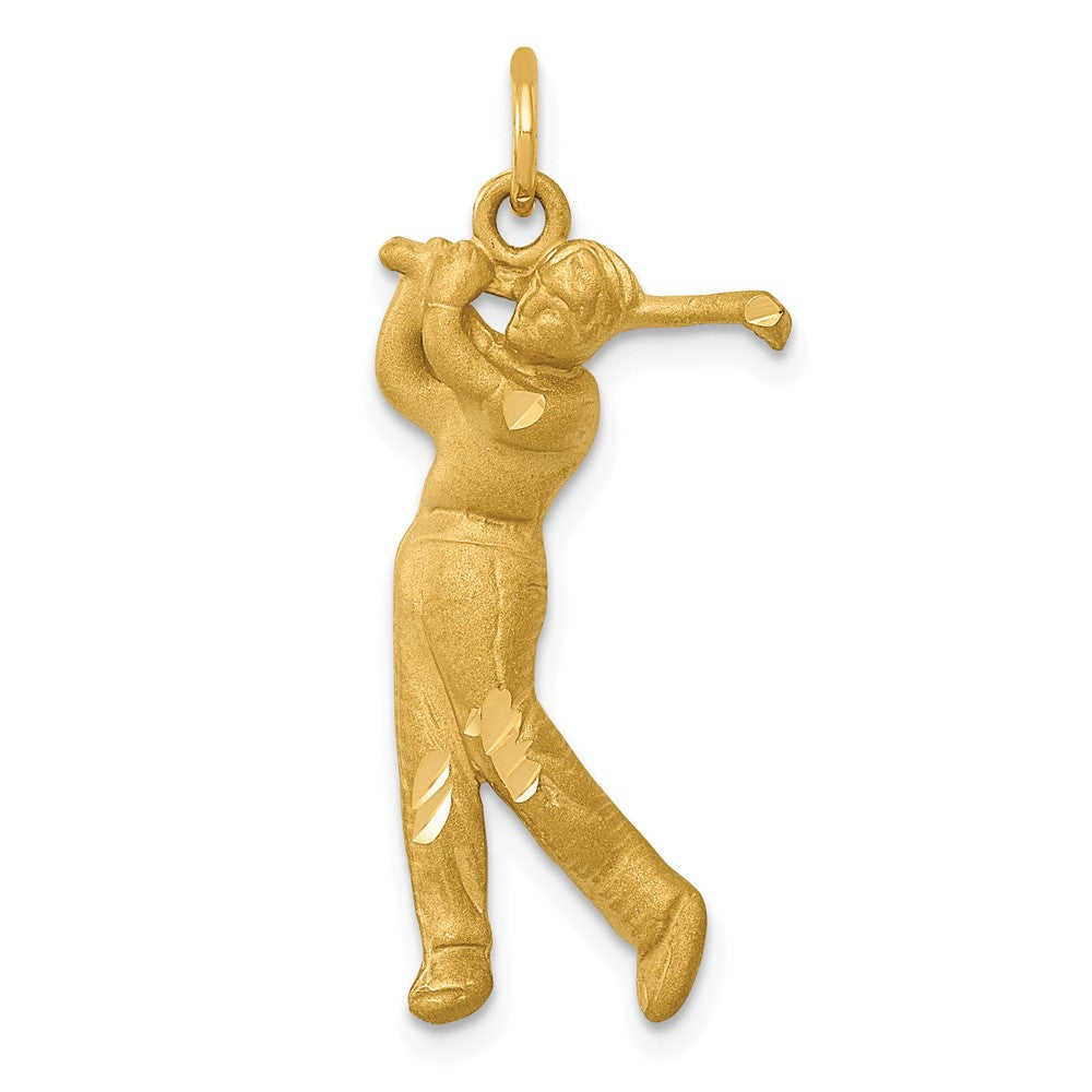 14k Yellow Gold Satin and Diamond Cut Male Golfer Pendant, Item P11499 by The Black Bow Jewelry Co.