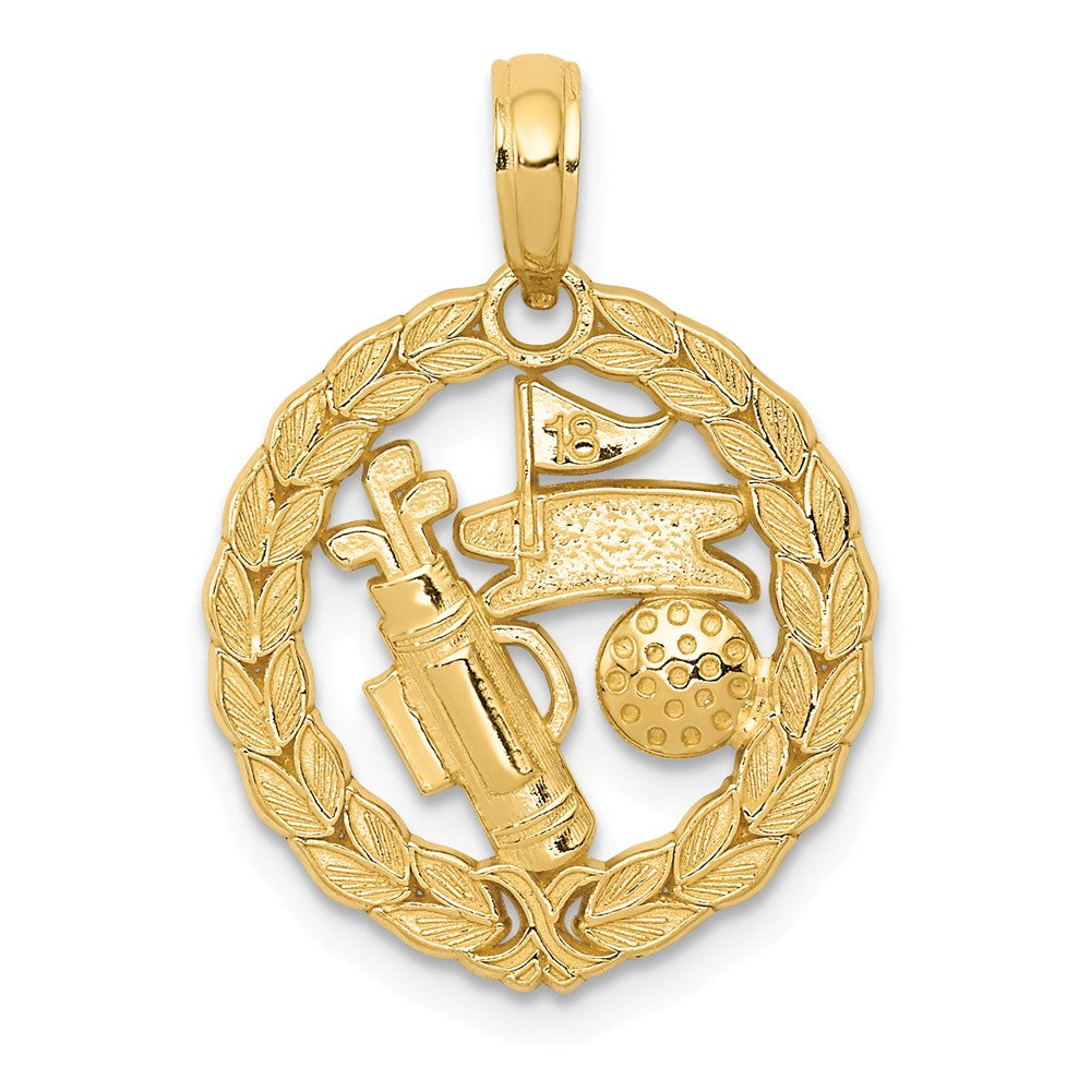 14k Yellow Gold 16mm Golf Themed Pendant, Item P11502 by The Black Bow Jewelry Co.