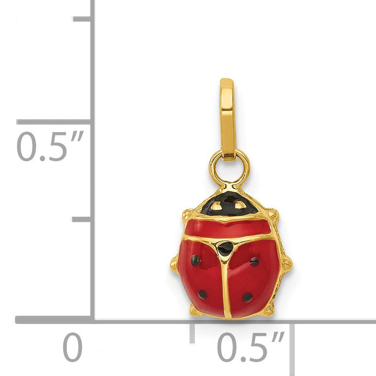 Alternate view of the 14k Yellow Gold 3D Red Enameled Ladybug Charm, 9mm by The Black Bow Jewelry Co.