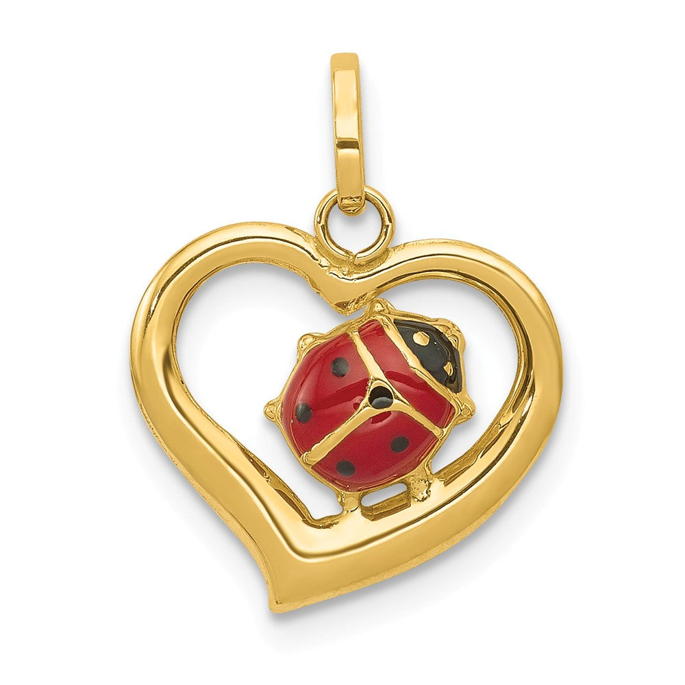 14k Yellow Gold Open Heart Enameled Ladybug Pendant, 14mm, Item P11571 by The Black Bow Jewelry Co.