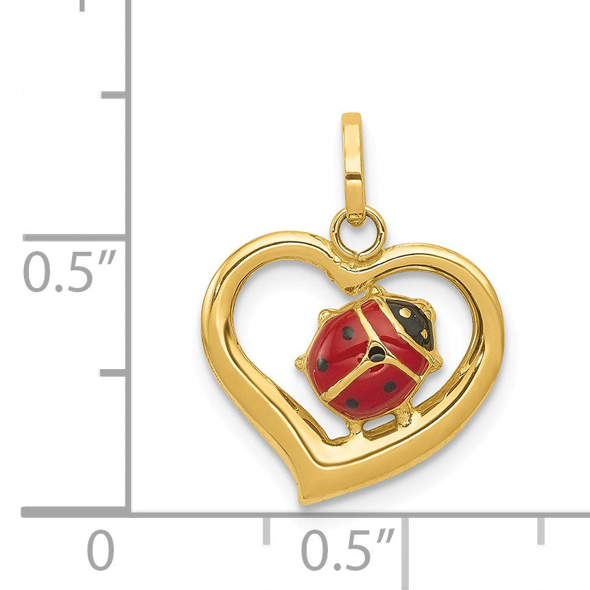 Alternate view of the 14k Yellow Gold Open Heart Enameled Ladybug Pendant, 14mm by The Black Bow Jewelry Co.