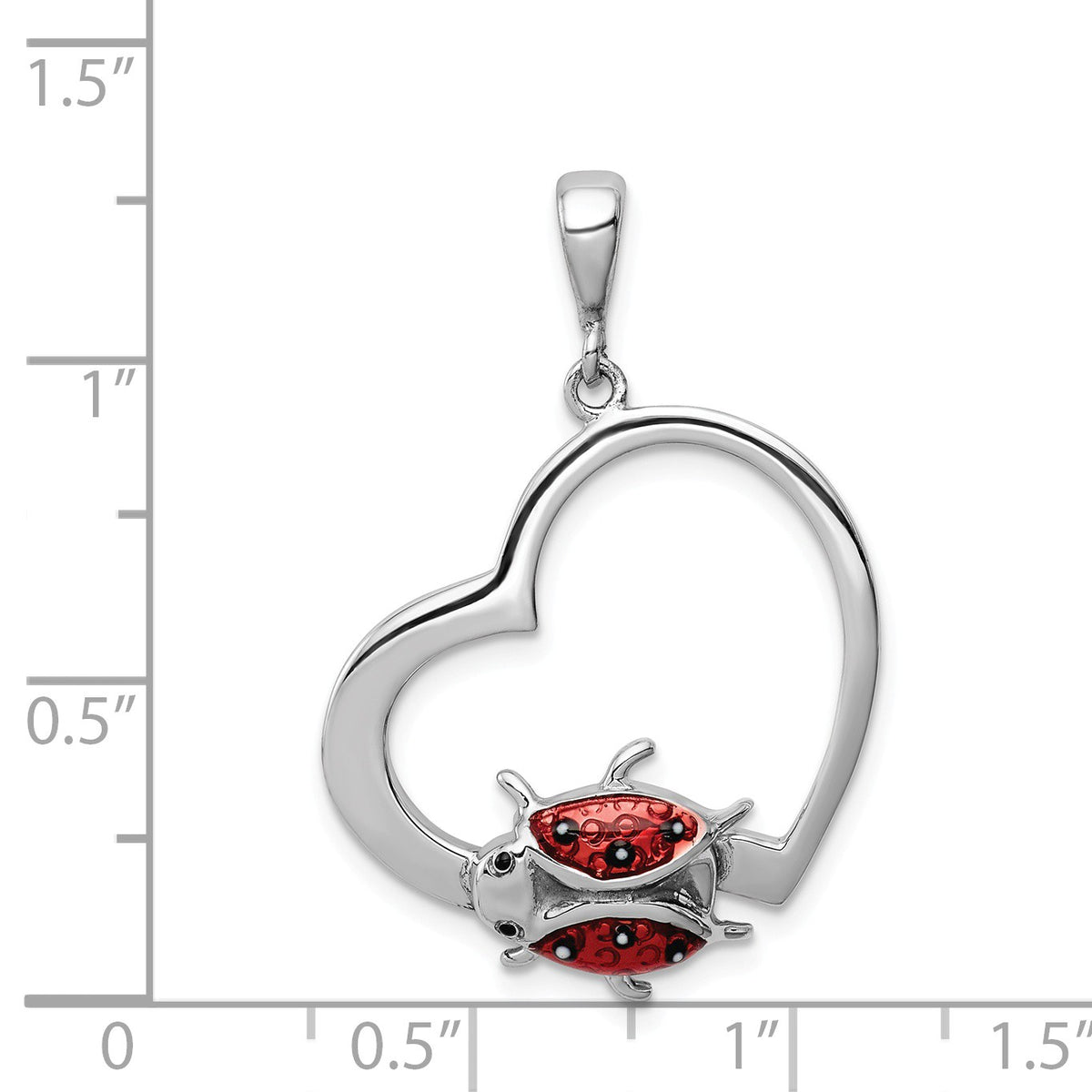 Alternate view of the Sterling Silver and Enameled Open Heart Ladybug Pendant, 22mm by The Black Bow Jewelry Co.