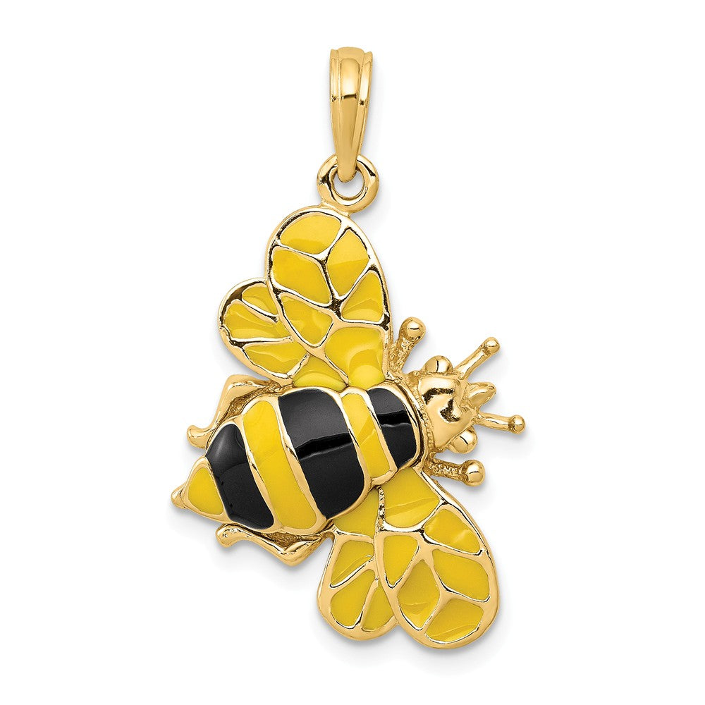 14k Yellow Gold and Enamel 3D Bumblebee Pendant, Item P11579 by The Black Bow Jewelry Co.