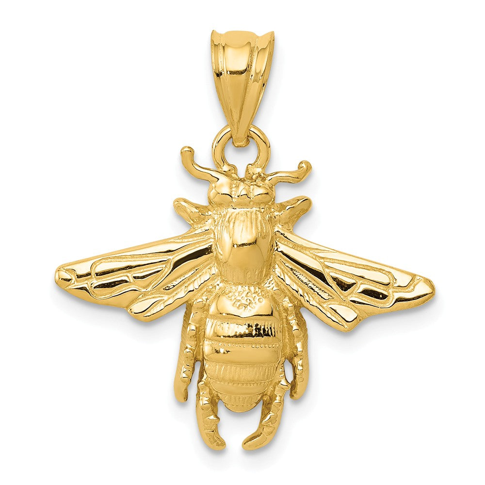 14k Yellow Gold 2D Honey Bee Pendant, Item P11580 by The Black Bow Jewelry Co.