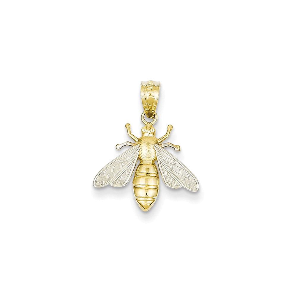 14k Yellow Gold and White Rhodium Two Tone Bee Pendant, Item P11581 by The Black Bow Jewelry Co.