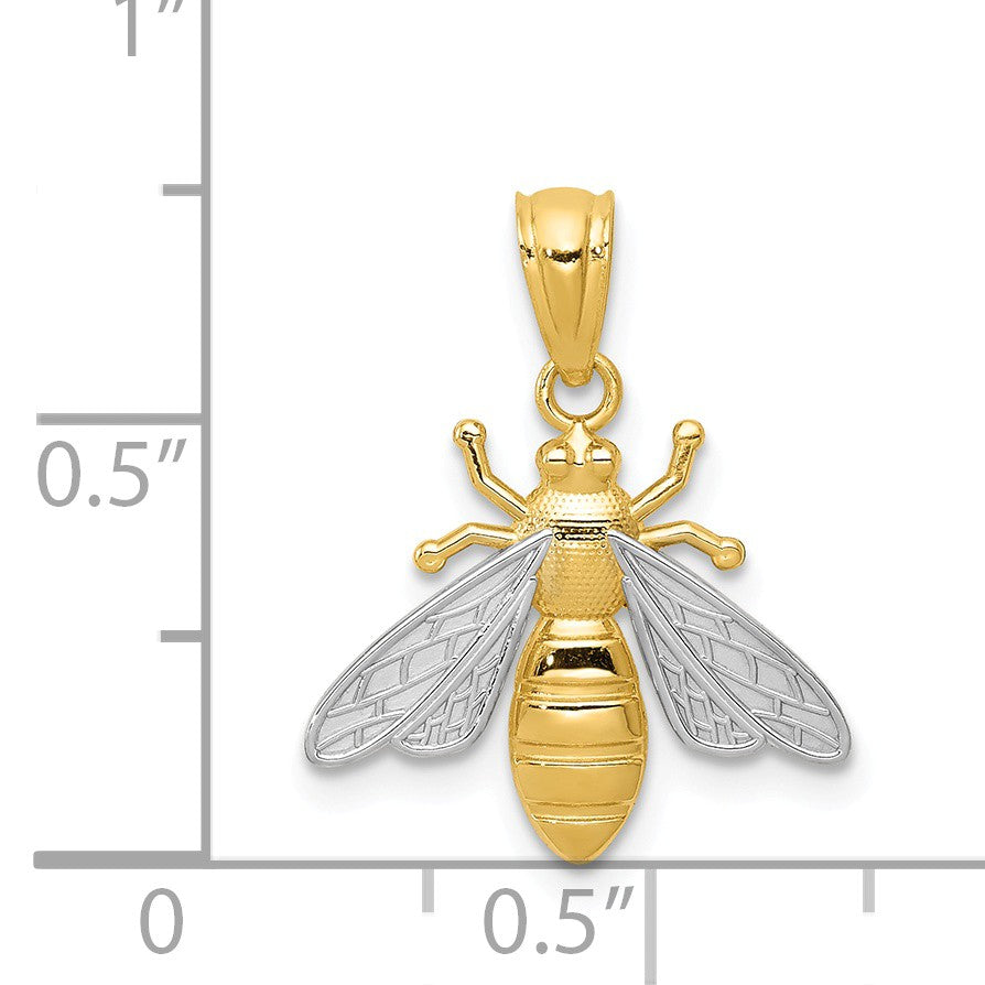 Alternate view of the 14k Yellow Gold and White Rhodium Two Tone Bee Pendant by The Black Bow Jewelry Co.