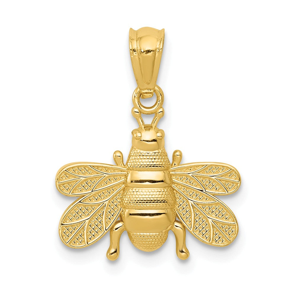 14k Yellow Gold 15mm Textured Bee Pendant, Item P11582 by The Black Bow Jewelry Co.