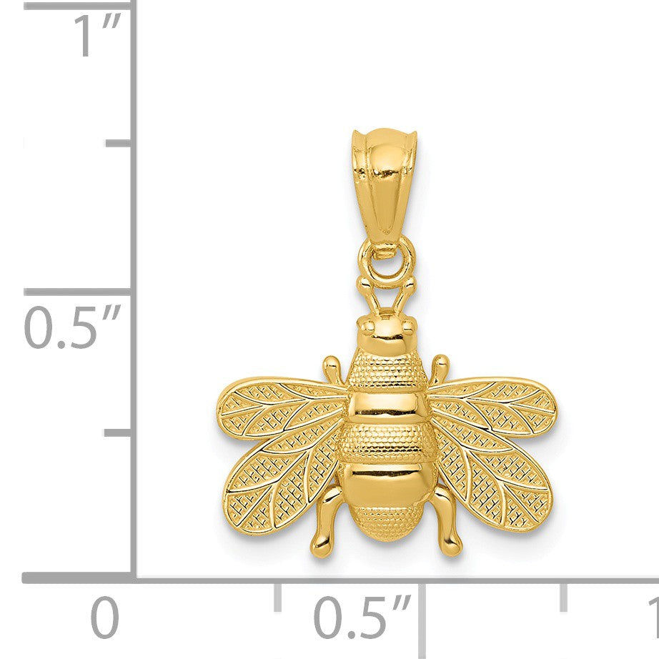 Alternate view of the 14k Yellow Gold 15mm Textured Bee Pendant by The Black Bow Jewelry Co.