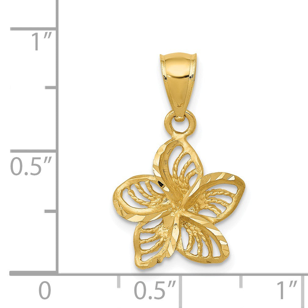 Alternate view of the 14k Yellow Gold 13mm Diamond Cut Filigree Plumeria Pendant by The Black Bow Jewelry Co.