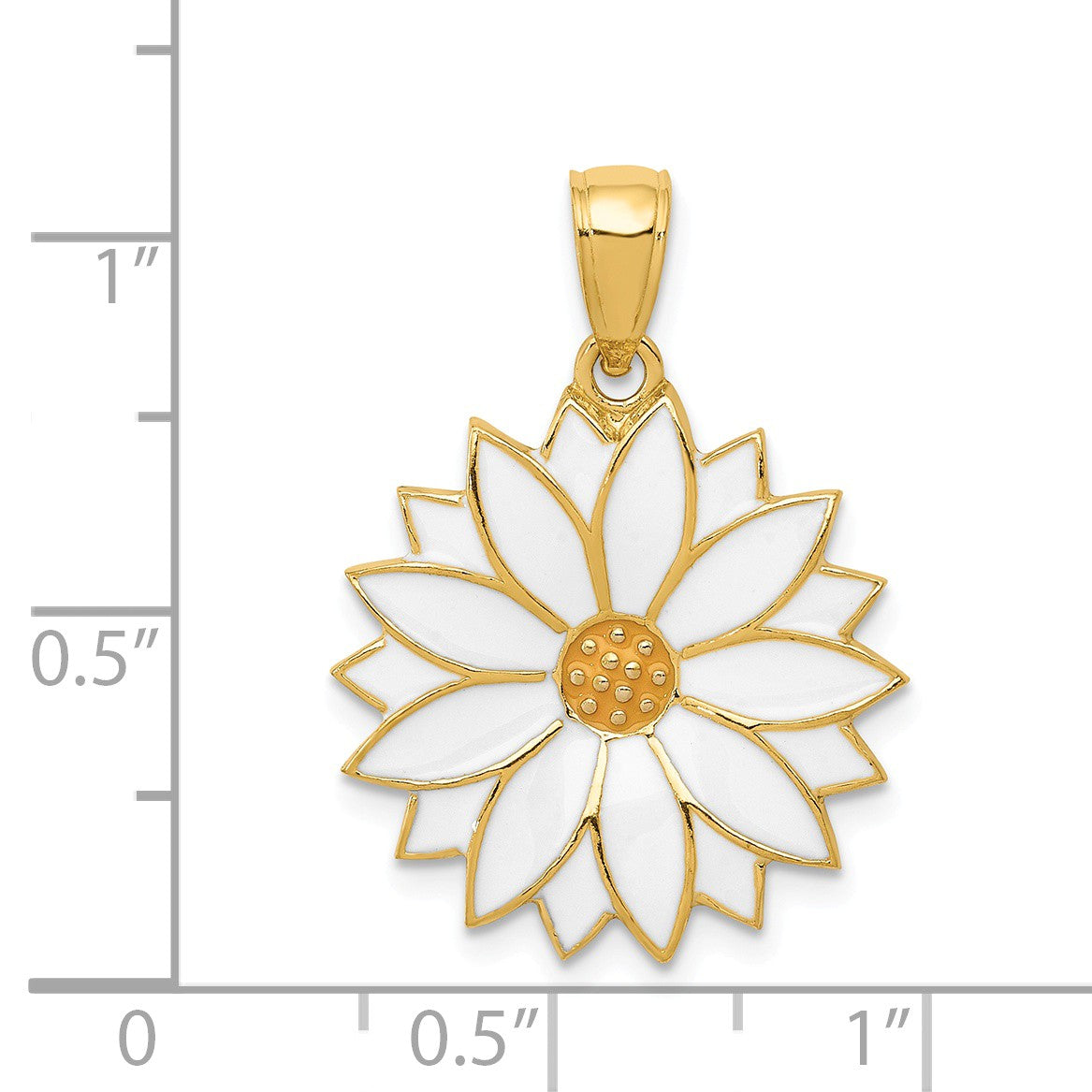 Alternate view of the 14k Yellow Gold 19mm White Enameled Daisy Blossom Pendant by The Black Bow Jewelry Co.