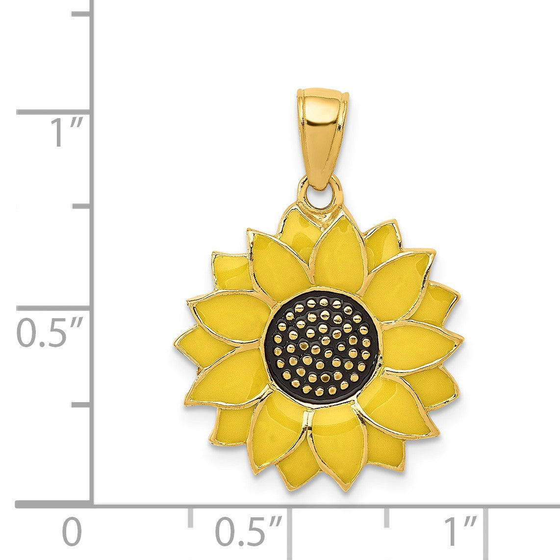 Alternate view of the 14k Yellow Gold 18mm Yellow Enameled Sunflower Pendant by The Black Bow Jewelry Co.