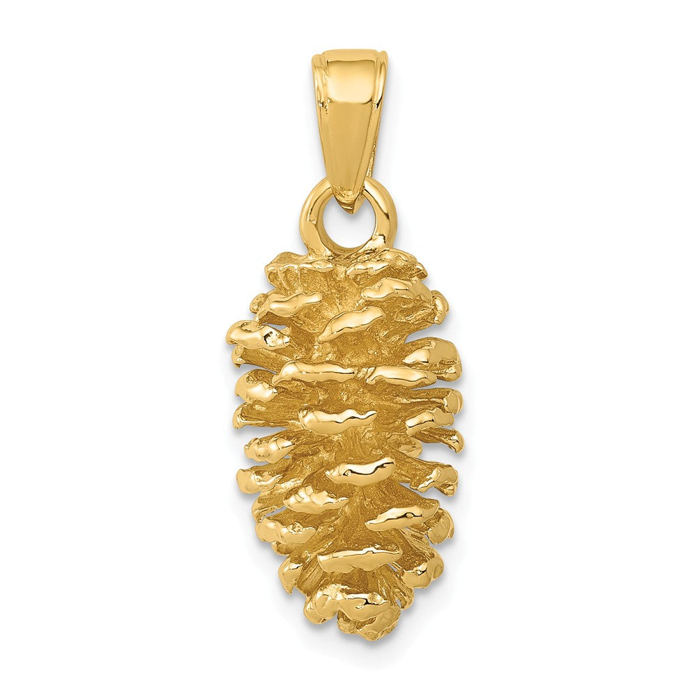 14k Yellow Gold 3D Polished Pinecone Pendant, Item P11588 by The Black Bow Jewelry Co.