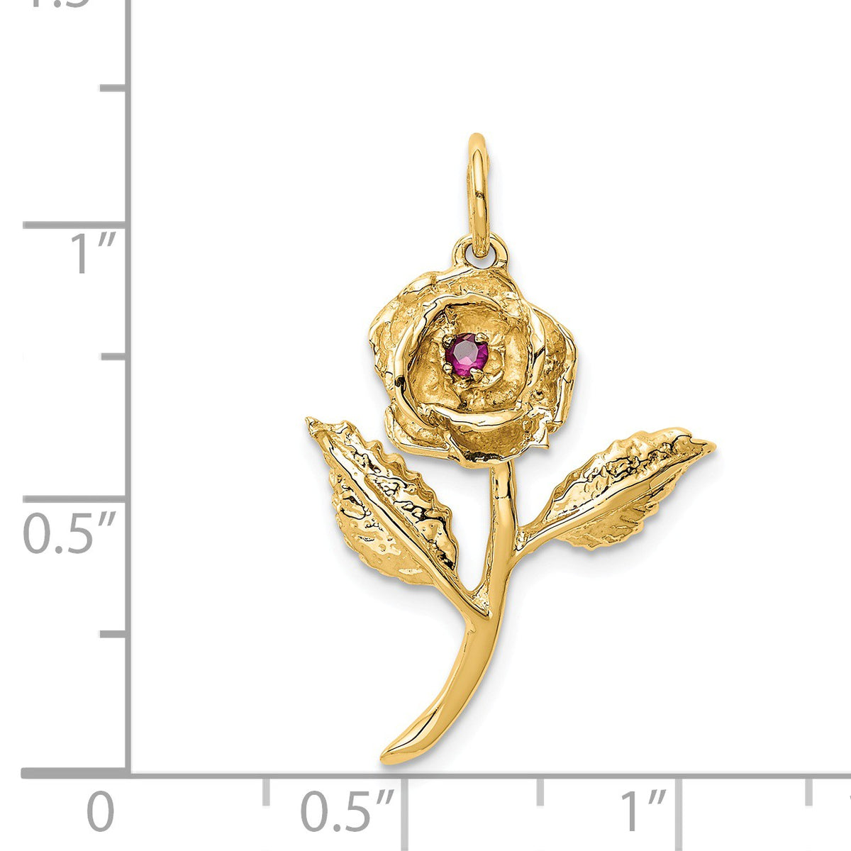 Alternate view of the 14k Yellow Gold Red Cubic Zirconia Accented 3D Rose Pendant by The Black Bow Jewelry Co.