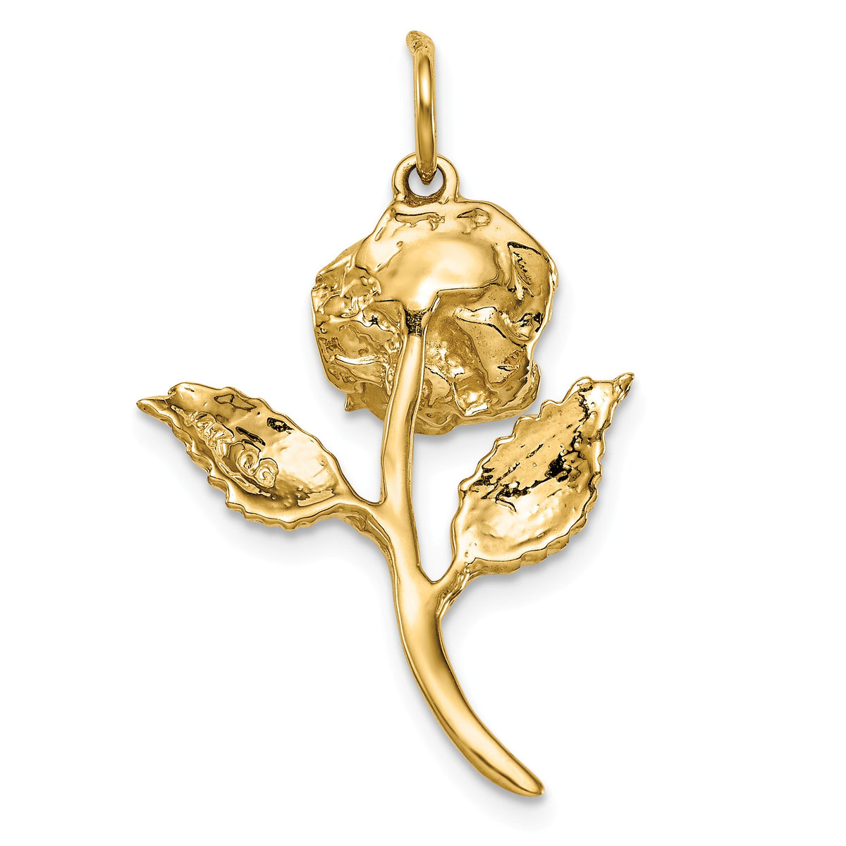 Alternate view of the 14k Yellow Gold Red Cubic Zirconia Accented 3D Rose Pendant by The Black Bow Jewelry Co.