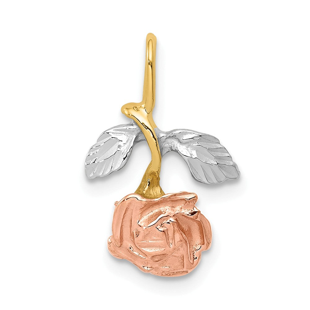 14k Tri-Color Gold Inverted Stemmed Rose Pendant, Item P11596 by The Black Bow Jewelry Co.