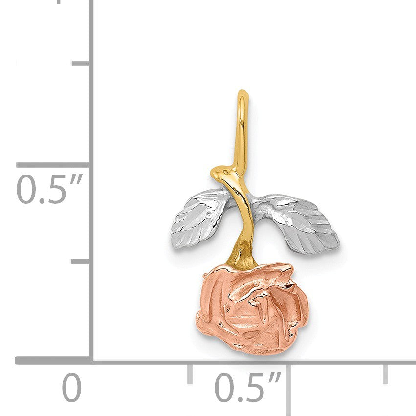 Alternate view of the 14k Tri-Color Gold Inverted Stemmed Rose Pendant by The Black Bow Jewelry Co.