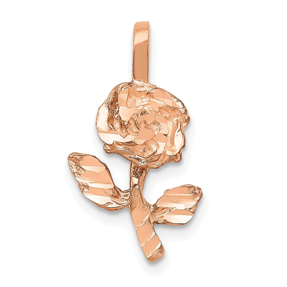 14k Rose Gold Diamond Cut Stemmed Rose Flower Charm, Item P11604 by The Black Bow Jewelry Co.
