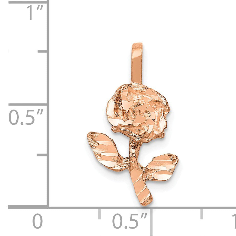 Alternate view of the 14k Rose Gold Diamond Cut Stemmed Rose Flower Charm by The Black Bow Jewelry Co.