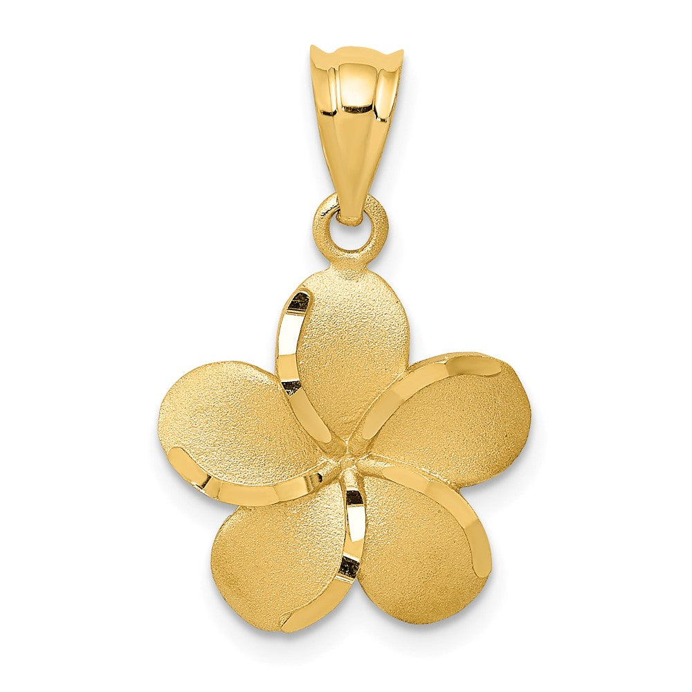 14k Yellow Gold 14mm Diamond Cut Plumeria Pendant, Item P11608 by The Black Bow Jewelry Co.