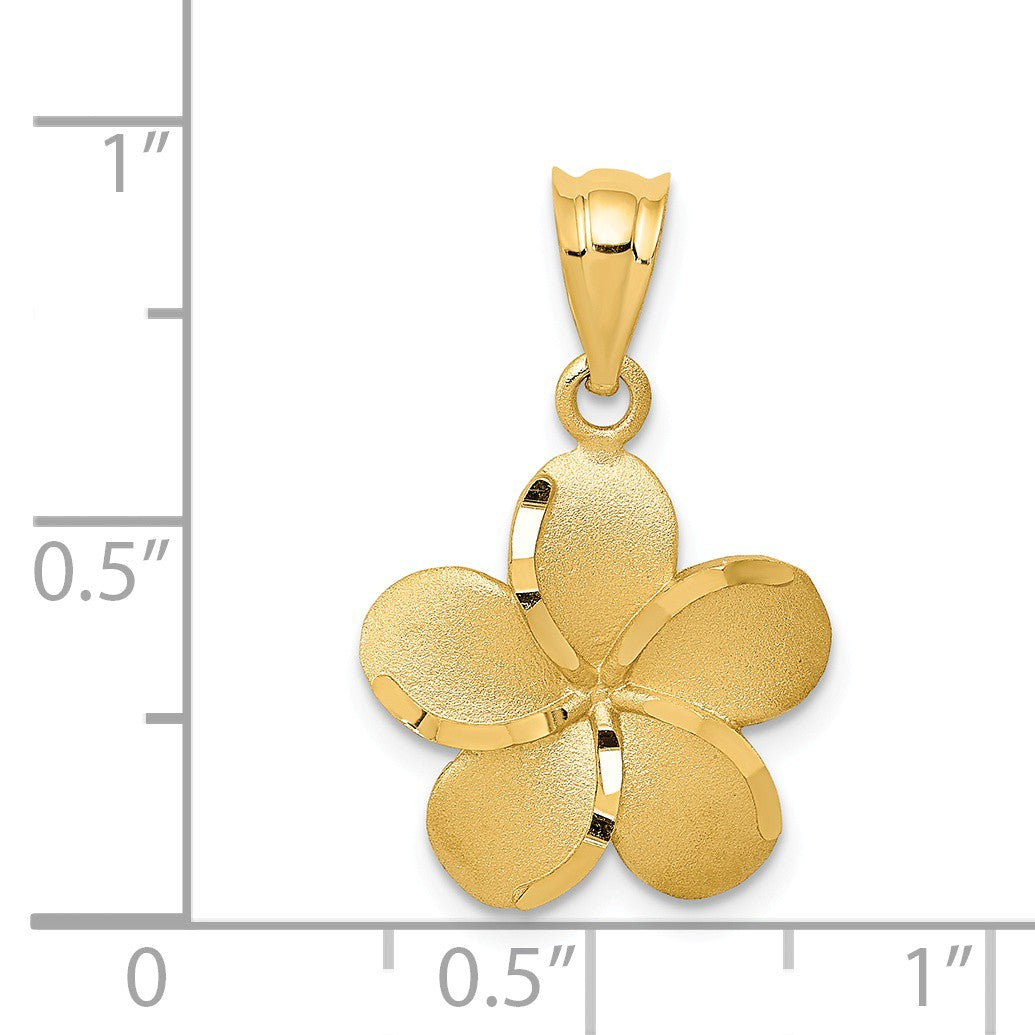 Alternate view of the 14k Yellow Gold 14mm Diamond Cut Plumeria Pendant by The Black Bow Jewelry Co.