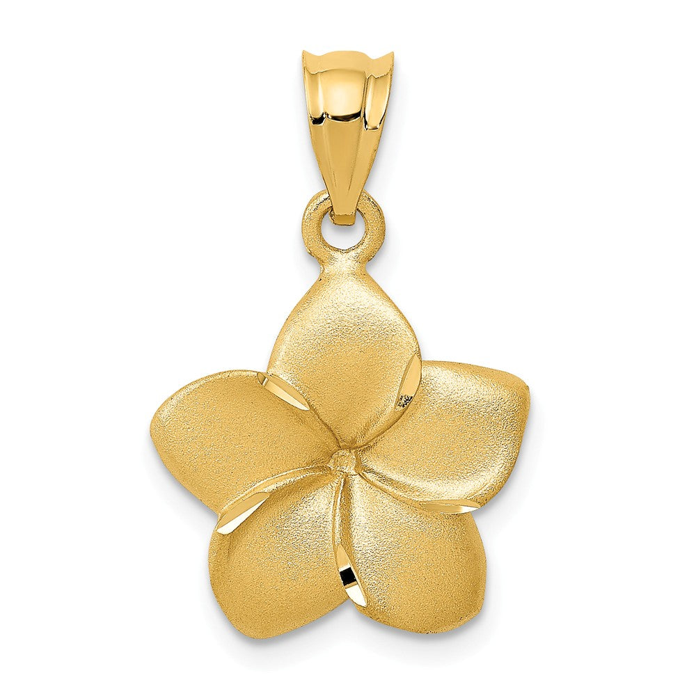 14k Yellow Gold 15mm Satin Plumeria Pendant, Item P11610 by The Black Bow Jewelry Co.